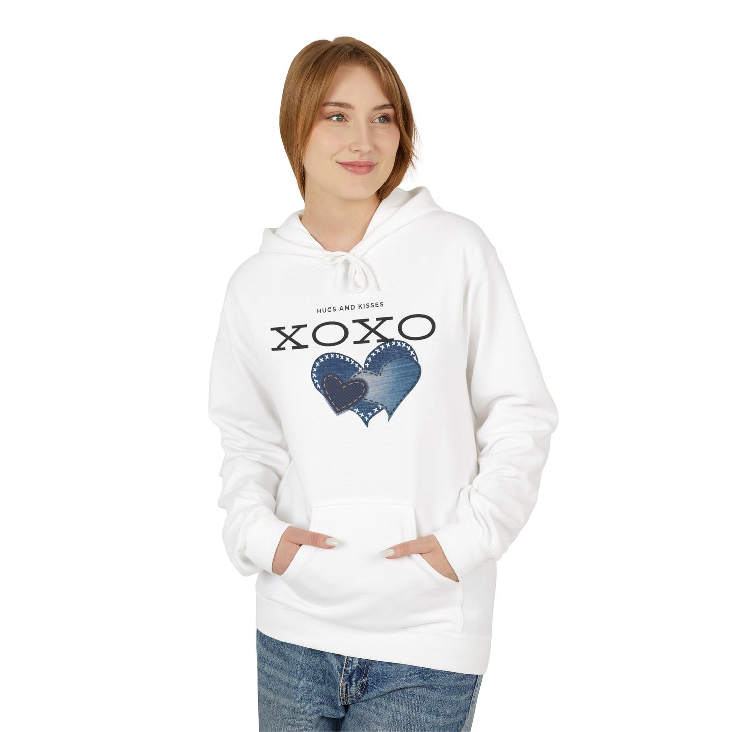 Heart Pattern White Hoodie - Romantic Hugs and Kisses Design