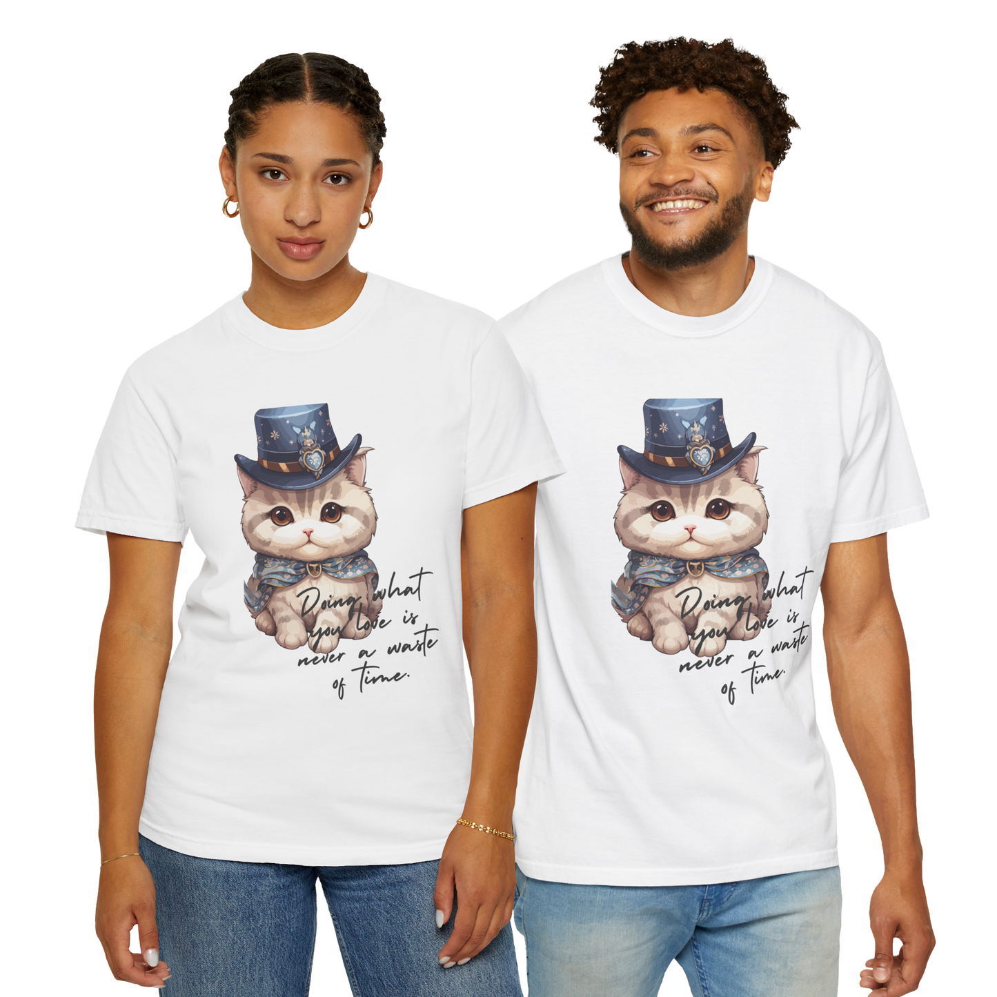 White T-shirt with Trendy Cat