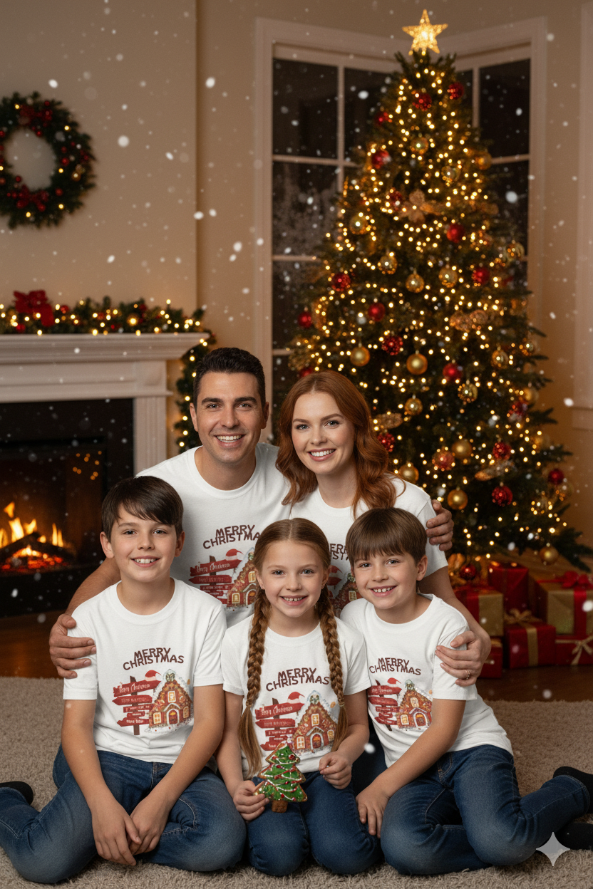 Merry Christmas Gingerbread House Tee – Cozy Holiday Vibe