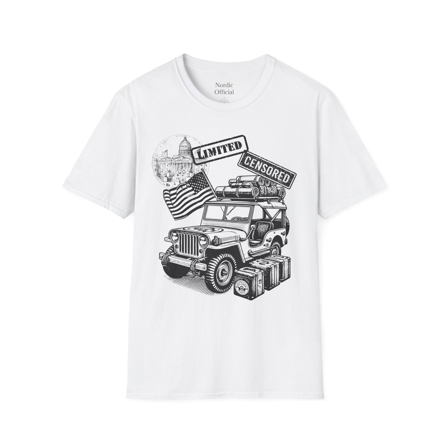 Road to Independence – USA Flag & Car Graphic Tee - Nordic OfficialRoad to Independence – USA Flag & Car Graphic TeeT-Shirt