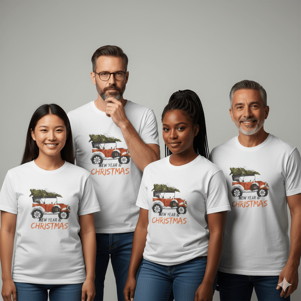 Vintage Christmas Car Unisex Jersey Tee – Holiday Adventure Vibes - Nordic OfficialVintage Christmas Car Unisex Jersey Tee – Holiday Adventure VibesT-Shirt