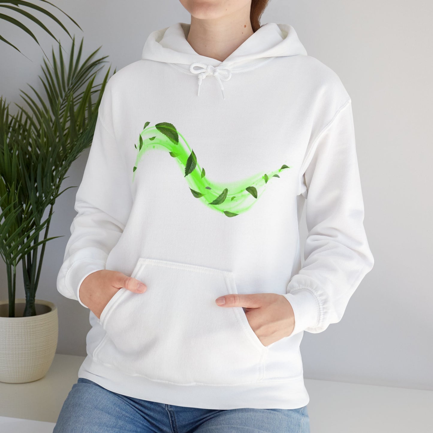 Hoodies Green Wavy Leaves