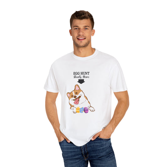 Easter Eggs Hunt Unisex T-shirt with Funny Dog Design