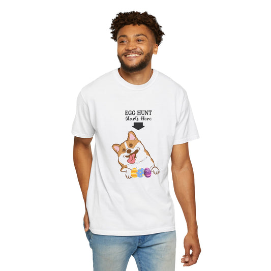 Easter Eggs Hunt Unisex T-shirt with Funny Dog Design