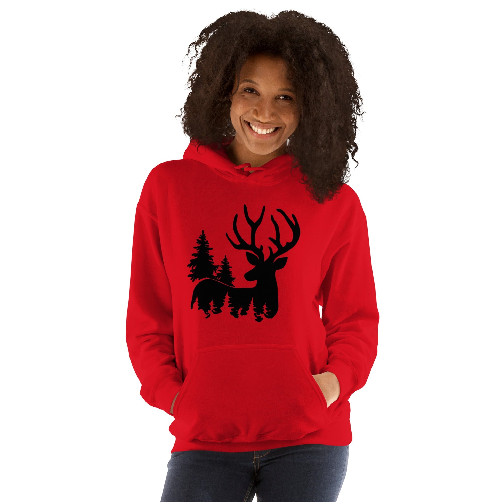 Artistic Reindeer Red Christmas Hoodie - Nordic OfficialProduct mockup