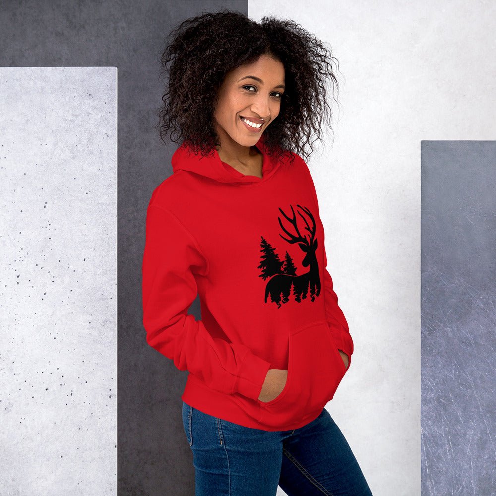 Artistic Reindeer Red Christmas Hoodie - Nordic OfficialProduct mockup