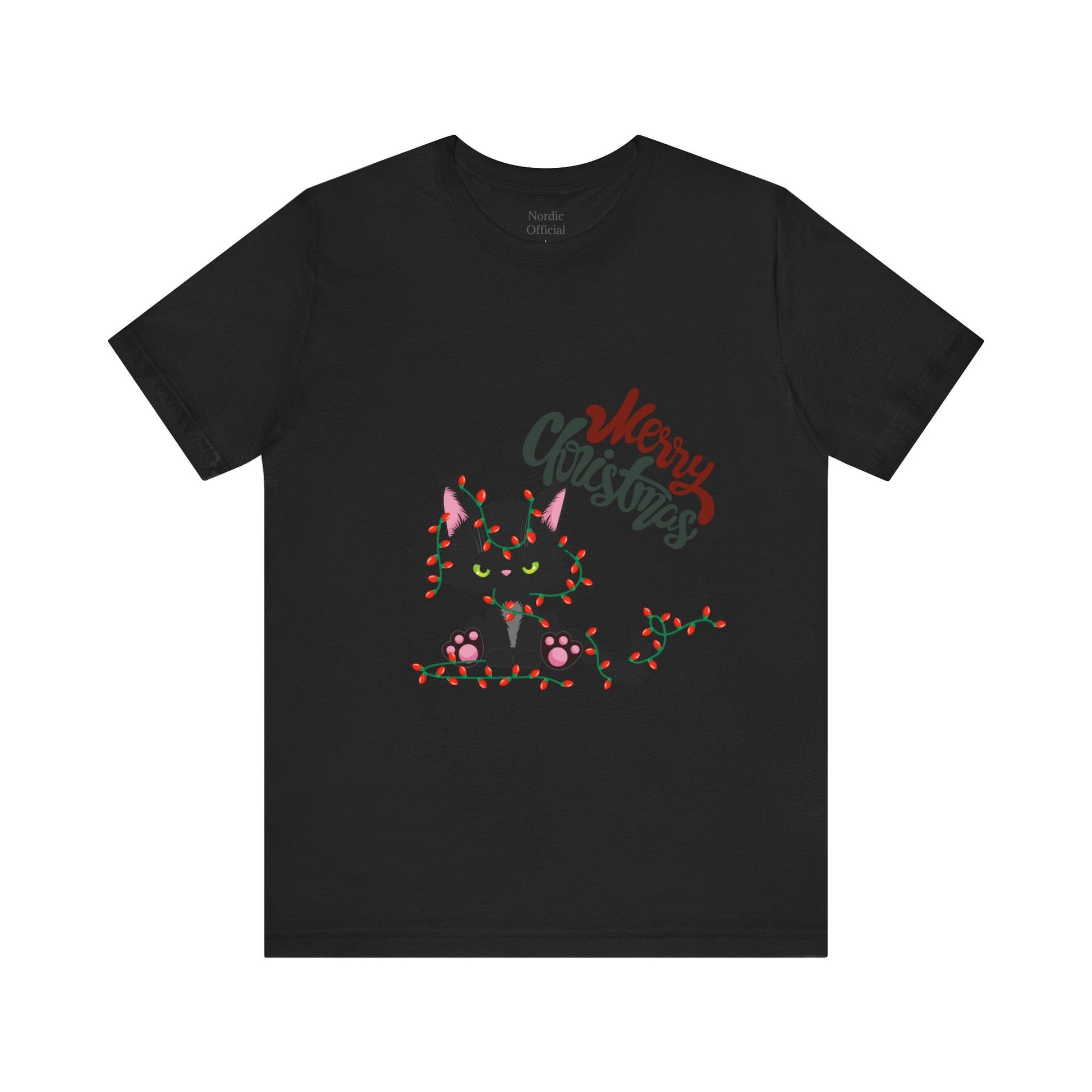 Black Kitty Christmas Lights Tee – Holiday Cheer with a Playful Twist - Nordic OfficialBlack Kitty Christmas Lights Tee – Holiday Cheer with a Playful TwistT-Shirt