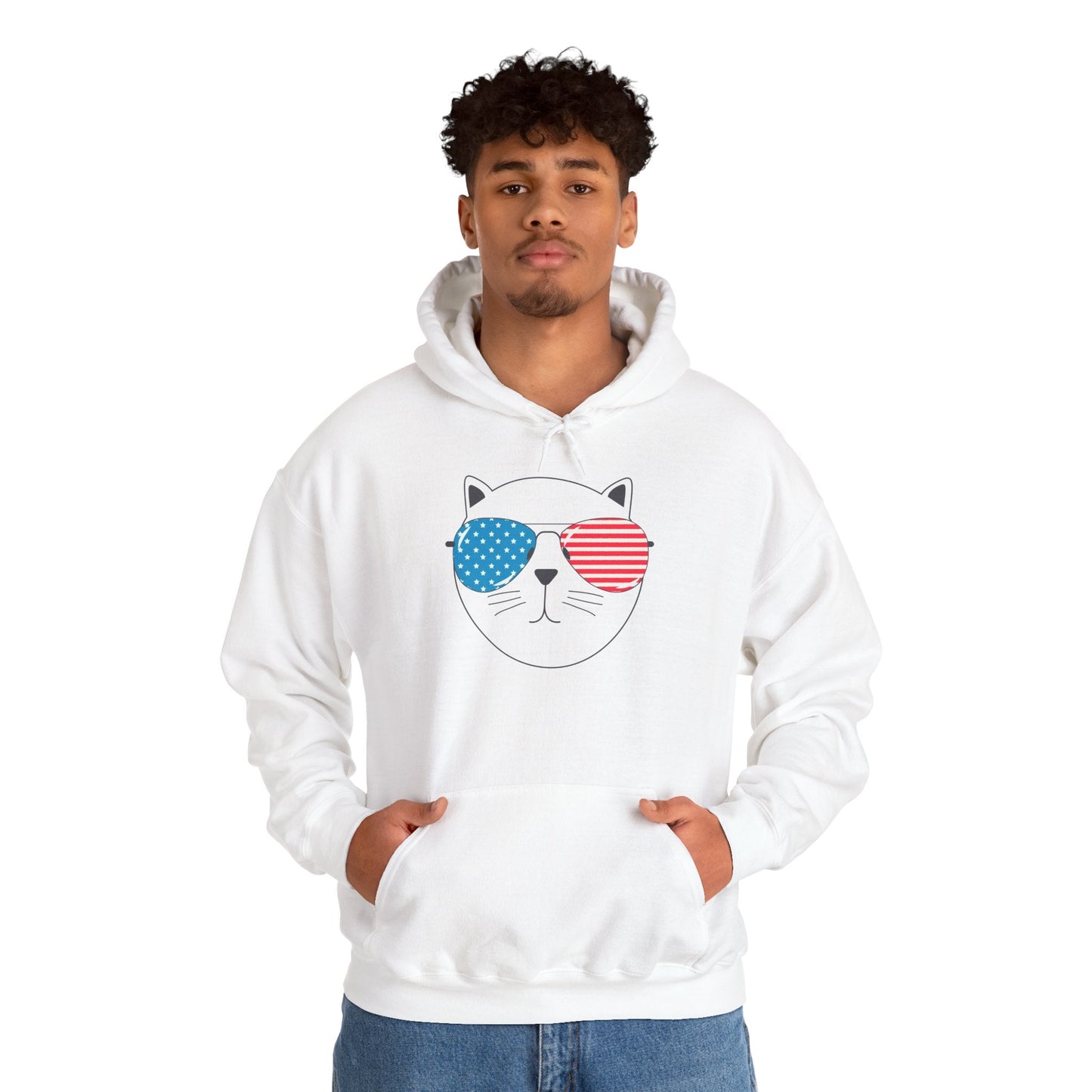 🐱🇺🇸 Unisex Patriotic Cat Hoodie – Cool Cat with American Flag Sunglasses Design | Cozy Cotton Blend Sweatshirt for Animal Lovers - Nordic Official🐱🇺🇸 Unisex Patriotic Cat Hoodie – Cool Cat with American Flag Sunglasses Design | Cozy Cotton Blend Sweatshirt for Animal LoversHoodie