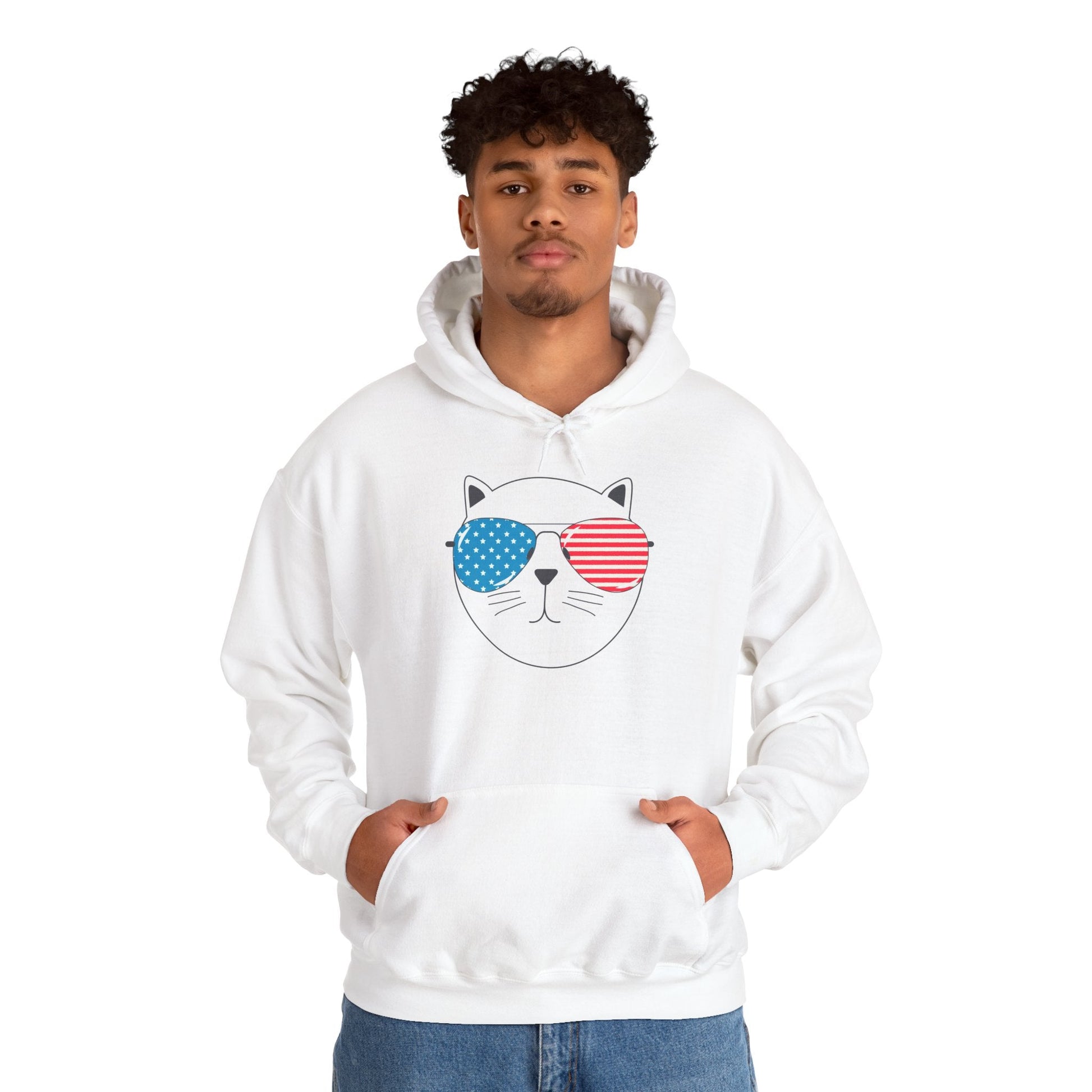 🐱🇺🇸 Unisex Patriotic Cat Hoodie – Cool Cat with American Flag Sunglasses Design | Cozy Cotton Blend Sweatshirt for Animal Lovers - Nordic Official🐱🇺🇸 Unisex Patriotic Cat Hoodie – Cool Cat with American Flag Sunglasses Design | Cozy Cotton Blend Sweatshirt for Animal LoversHoodie