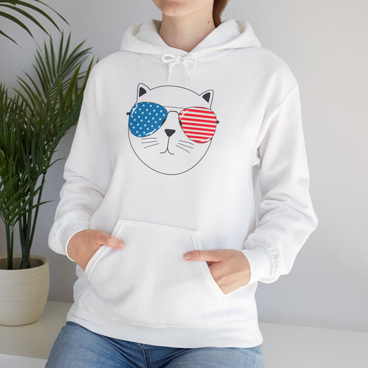🐱🇺🇸 Unisex Patriotic Cat Hoodie – Cool Cat with American Flag Sunglasses Design | Cozy Cotton Blend Sweatshirt for Animal Lovers - Nordic Official🐱🇺🇸 Unisex Patriotic Cat Hoodie – Cool Cat with American Flag Sunglasses Design | Cozy Cotton Blend Sweatshirt for Animal LoversHoodie