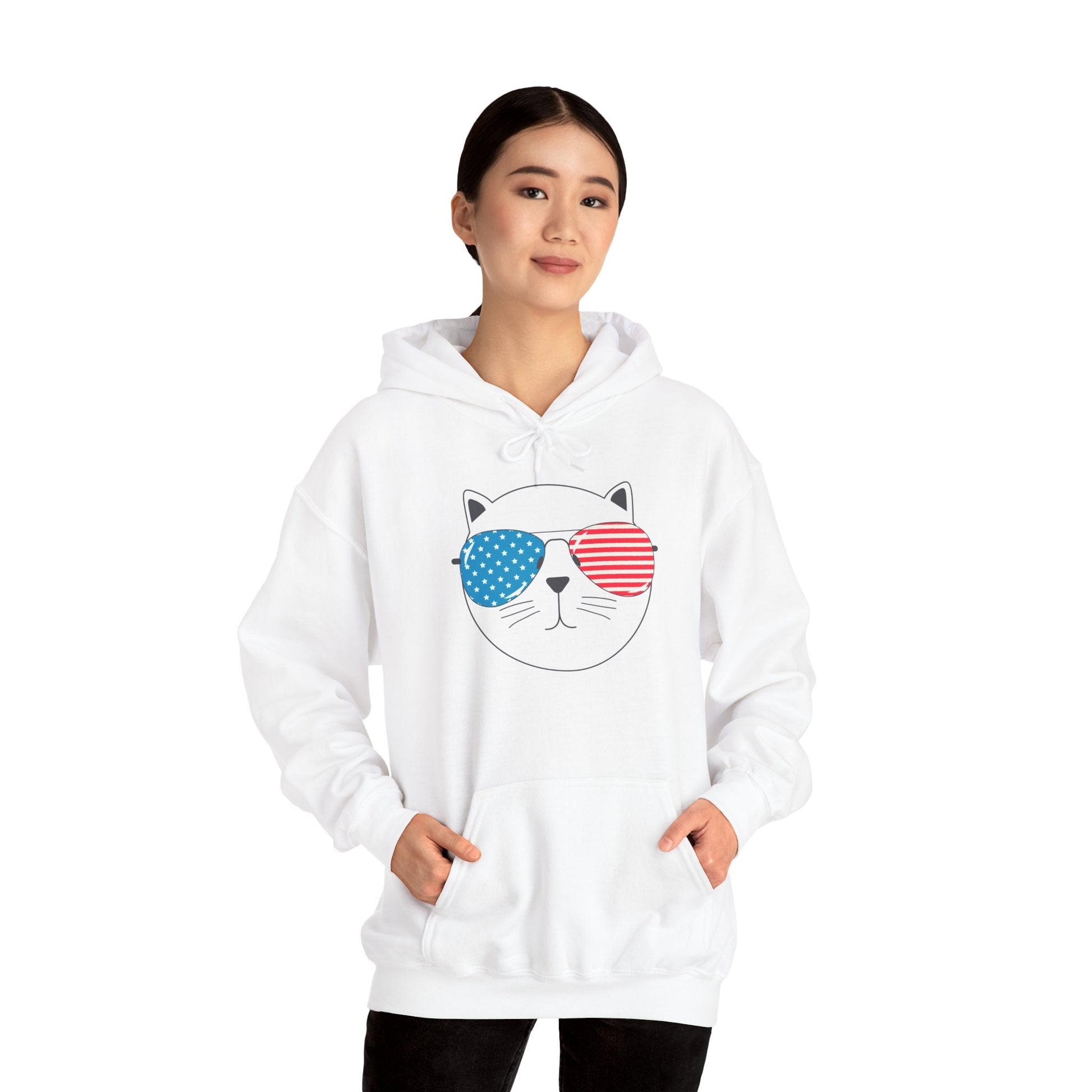 🐱🇺🇸 Unisex Patriotic Cat Hoodie – Cool Cat with American Flag Sunglasses Design | Cozy Cotton Blend Sweatshirt for Animal Lovers - Nordic Official🐱🇺🇸 Unisex Patriotic Cat Hoodie – Cool Cat with American Flag Sunglasses Design | Cozy Cotton Blend Sweatshirt for Animal LoversHoodie