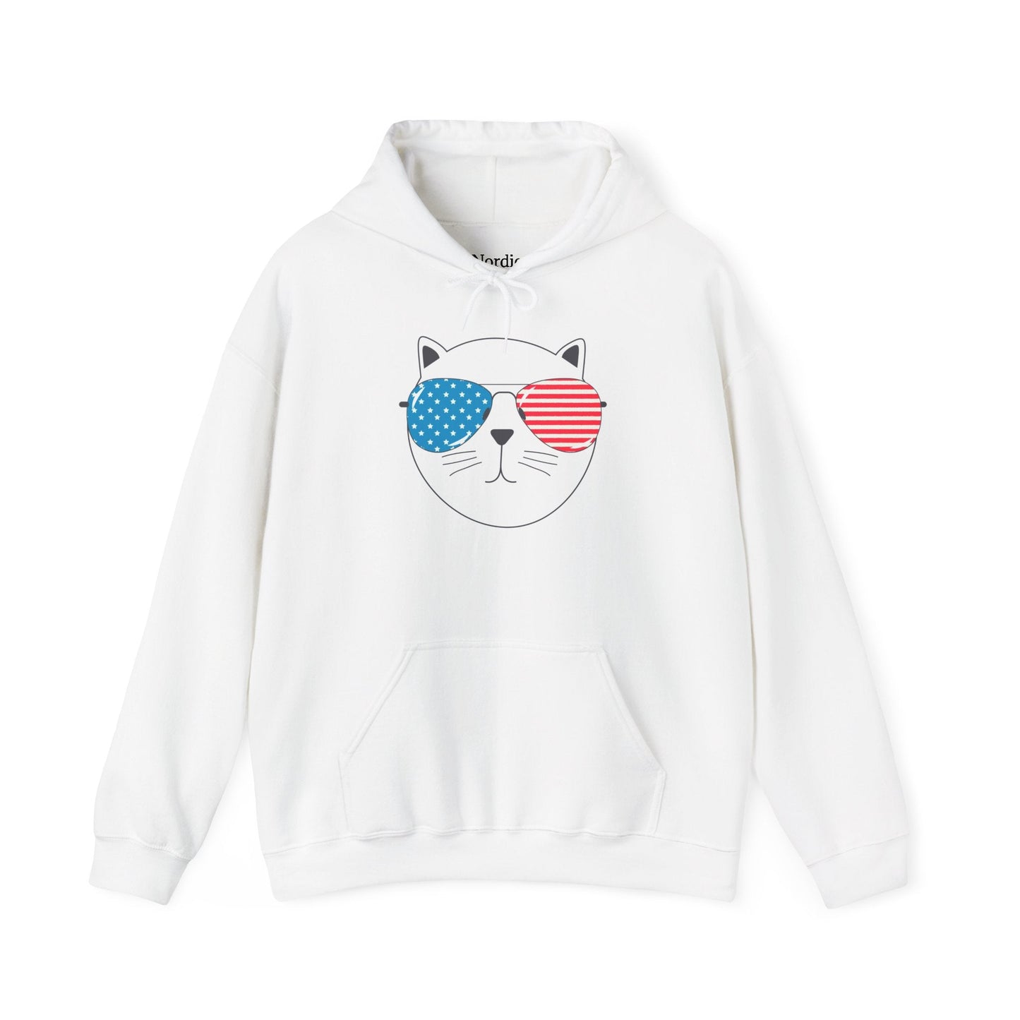 🐱🇺🇸 Unisex Patriotic Cat Hoodie – Cool Cat with American Flag Sunglasses Design | Cozy Cotton Blend Sweatshirt for Animal Lovers - Nordic Official🐱🇺🇸 Unisex Patriotic Cat Hoodie – Cool Cat with American Flag Sunglasses Design | Cozy Cotton Blend Sweatshirt for Animal LoversHoodie