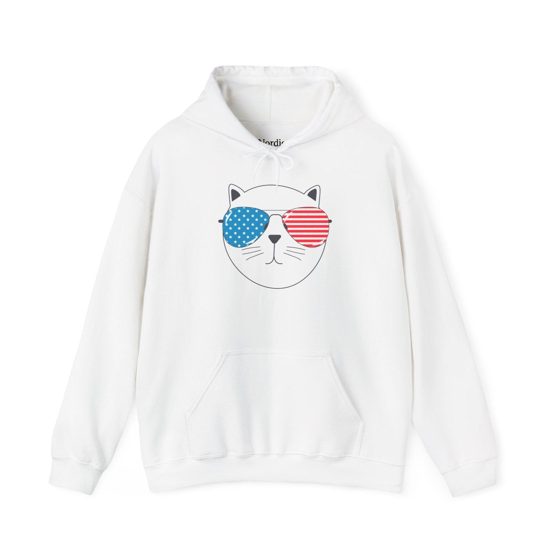 🐱🇺🇸 Unisex Patriotic Cat Hoodie – Cool Cat with American Flag Sunglasses Design | Cozy Cotton Blend Sweatshirt for Animal Lovers - Nordic Official🐱🇺🇸 Unisex Patriotic Cat Hoodie – Cool Cat with American Flag Sunglasses Design | Cozy Cotton Blend Sweatshirt for Animal LoversHoodie