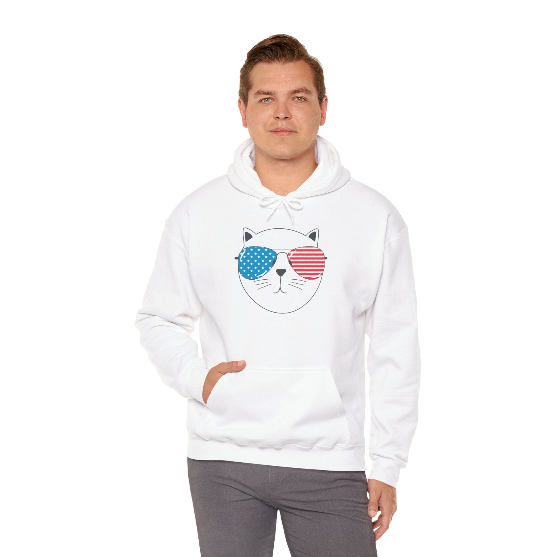 🐱🇺🇸 Unisex Patriotic Cat Hoodie – Cool Cat with American Flag Sunglasses Design | Cozy Cotton Blend Sweatshirt for Animal Lovers - Nordic Official🐱🇺🇸 Unisex Patriotic Cat Hoodie – Cool Cat with American Flag Sunglasses Design | Cozy Cotton Blend Sweatshirt for Animal LoversHoodie