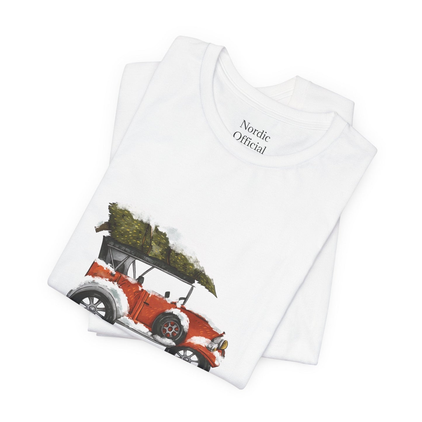 Vintage Christmas Car Unisex Jersey Tee – Holiday Adventure Vibes - Nordic OfficialVintage Christmas Car Unisex Jersey Tee – Holiday Adventure VibesT-Shirt