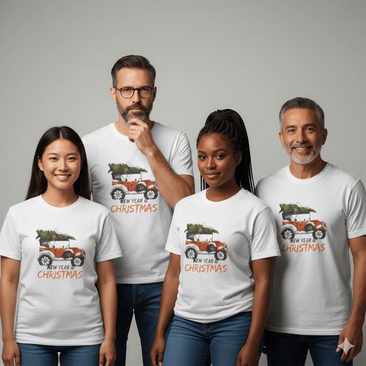 Vintage Christmas Car Unisex Jersey Tee – Holiday Adventure Vibes - Nordic OfficialVintage Christmas Car Unisex Jersey Tee – Holiday Adventure VibesT-Shirt